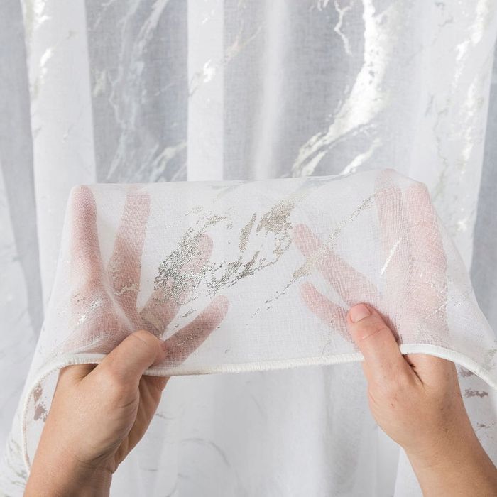 Firana gotowa marmur firanka z etaminy 230x450 cm biała srebrny nadru