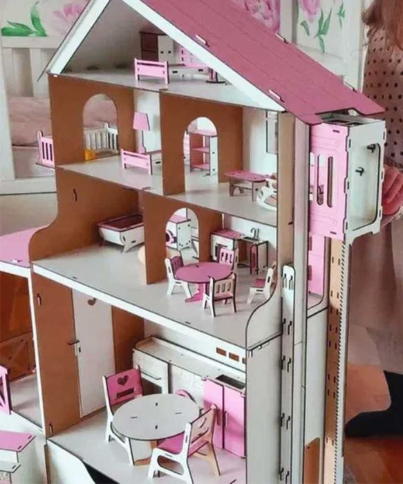 Високий ляльковий будинок із ліфтом та меблями для Барбі та ЛОЛ