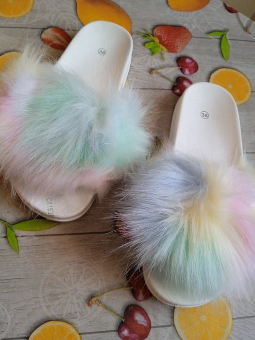 Klapki Futrzane Multi Kolor