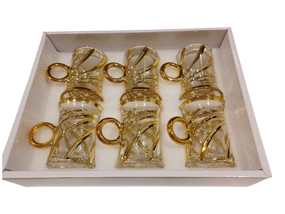 Eleganckie szklanki do herbaty i espresso – Złote zdobienia – Prezent