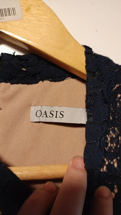 Синя сукня міді М/38 oasis tamara мереживо і бежева підкладка