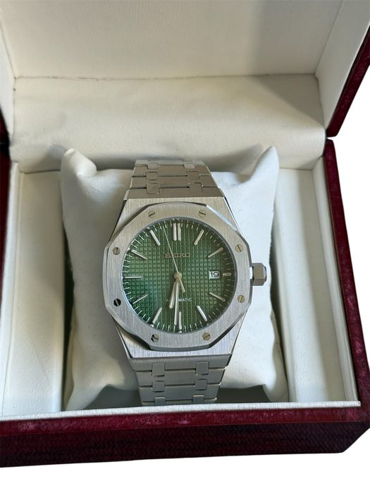 Zegarek Seiko mod na wzór AP royal oak nowy srebrno zielony automat