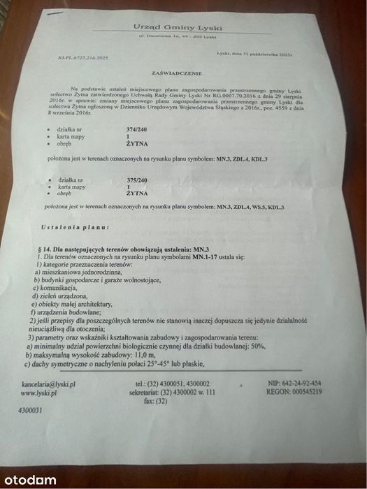 Trzy działki w Żytna przy ul. Sobieskiego