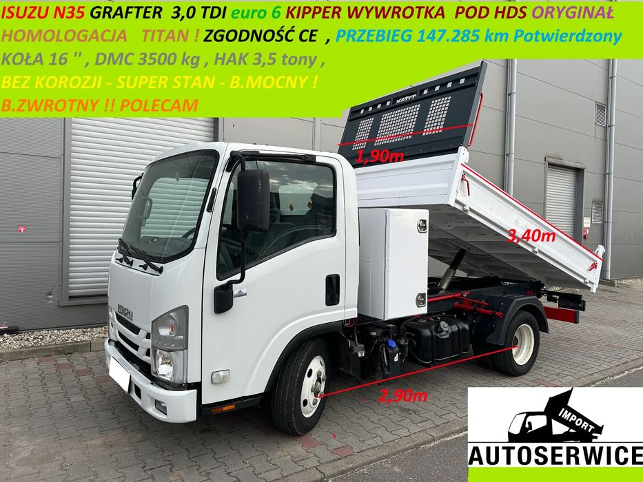 Isuzu N35 Grafter 3,0 tdi Euro6 Wąski Kipper Wywrotka Oryginał Pod HDS  Gotowy Do Pracy !! SUPER Stan !! POD HDS ! Bardzo Zwrotny !!