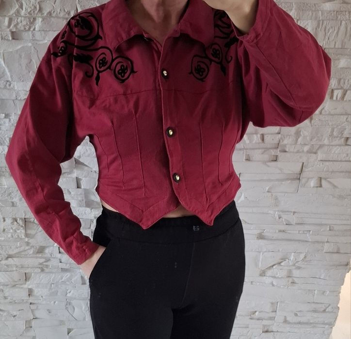 Piękna bluzka M 100% bawełna na guziki bordowa