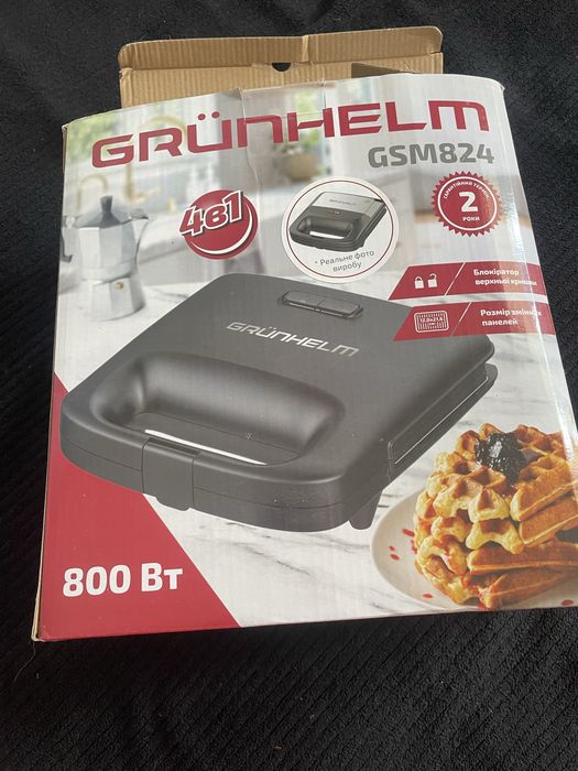 Сендвічмейкер вафелниця сендвіч гриль пончики вафель Grunhelm GSM824 800 Вт