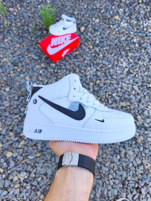 Nike Air Force 1 Mid, Fur/бело-черные/зимние/мех/Качественные/Шикарные