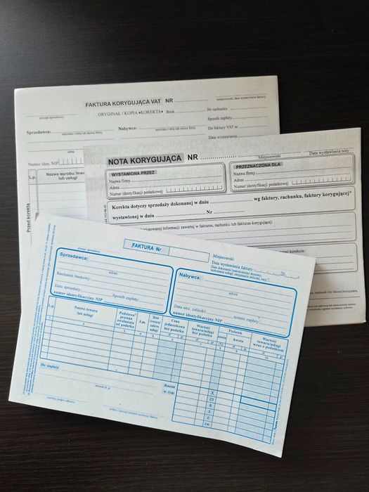 Druk faktura, faktura korygująca, nota korygująca druczek