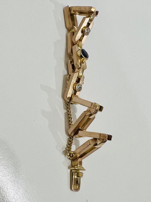 Pulseira ouro amarelo e rosa 14k diamantes safira