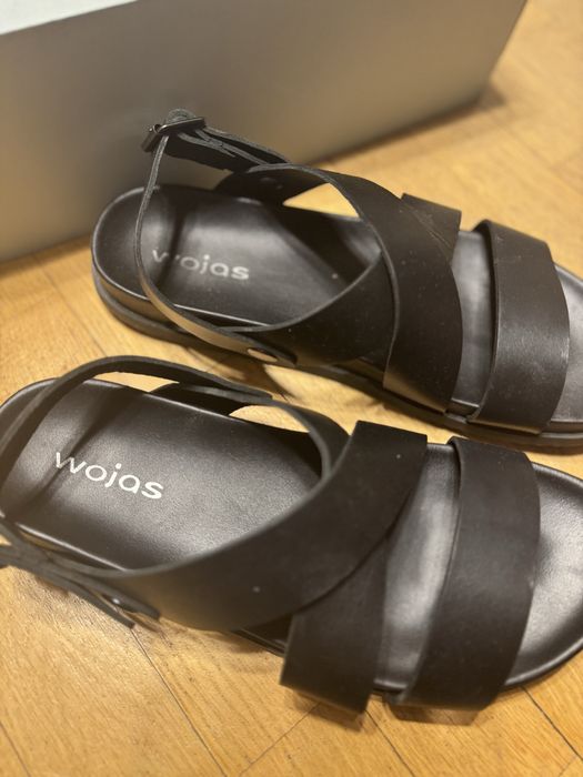 Sandały Czarne Skórzane Wojas