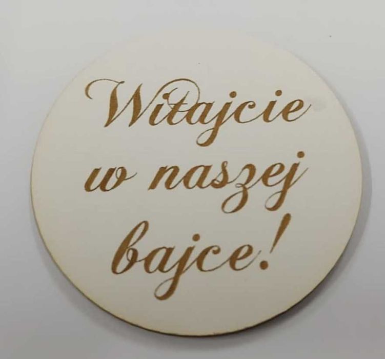 Tablica powitalna Witajcie w naszej bajce! biała 50x50 cm koło ścianka
