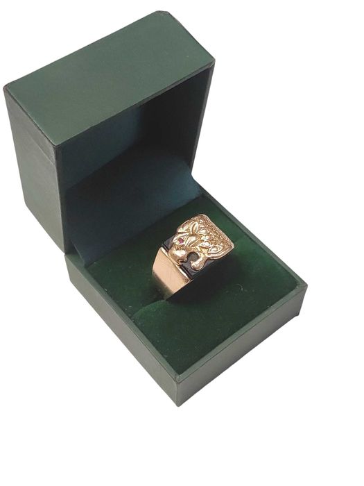 Złoty Sygnet Lew 583 8,91g Onyks i Rubin Radziecki lata 80te rozm. 25