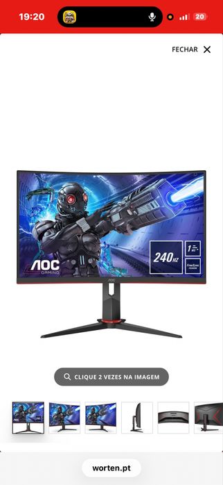 Monitor Curvo Gaming AOC 31.5" 240Hz 0.5ms (Como Novo / Impecável) C32G2ZE/BK