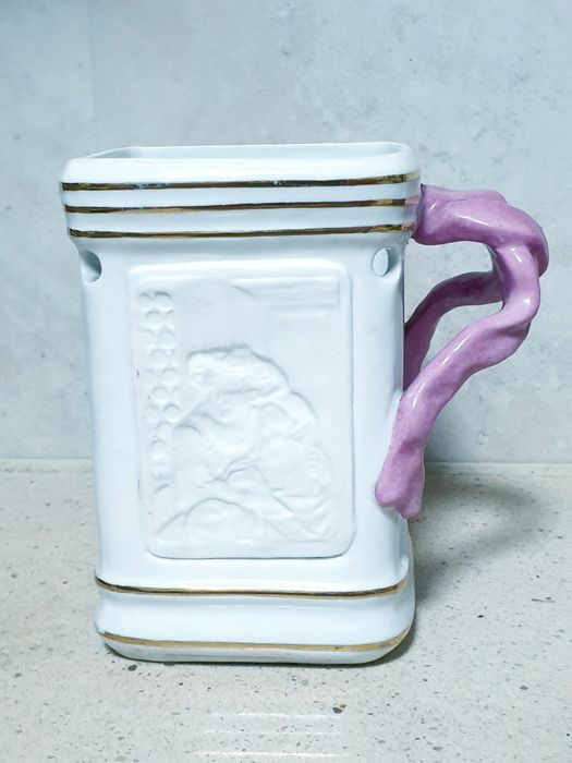 Raro antigo aquecedor de bule em porcelana Vista Alegre com litofanias