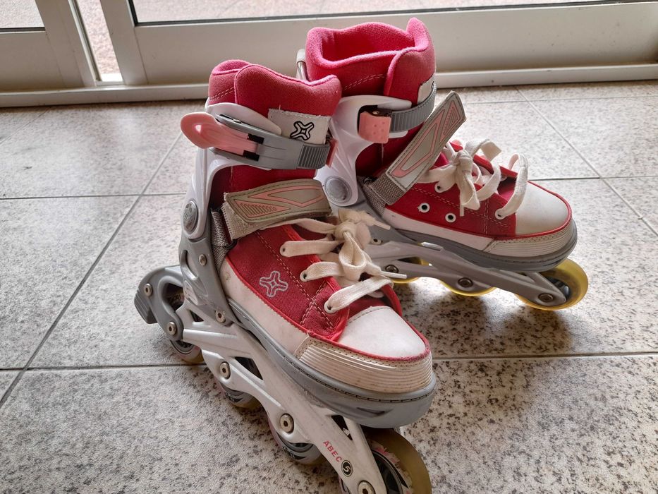 Patins em Linha Rosa tamanho ajustável 33-36