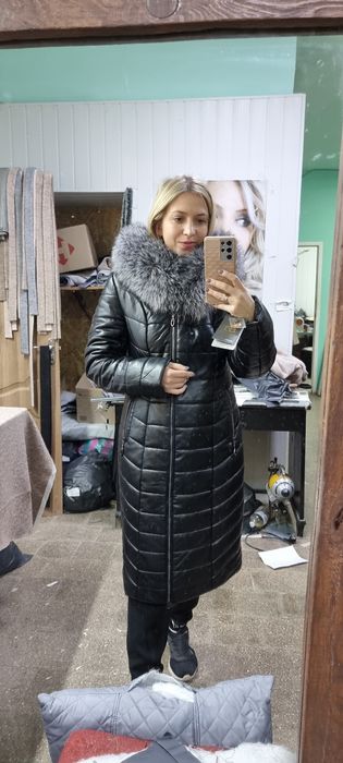 Зимовій пуховик эко кожа с натуральним хутром , пальто зимове