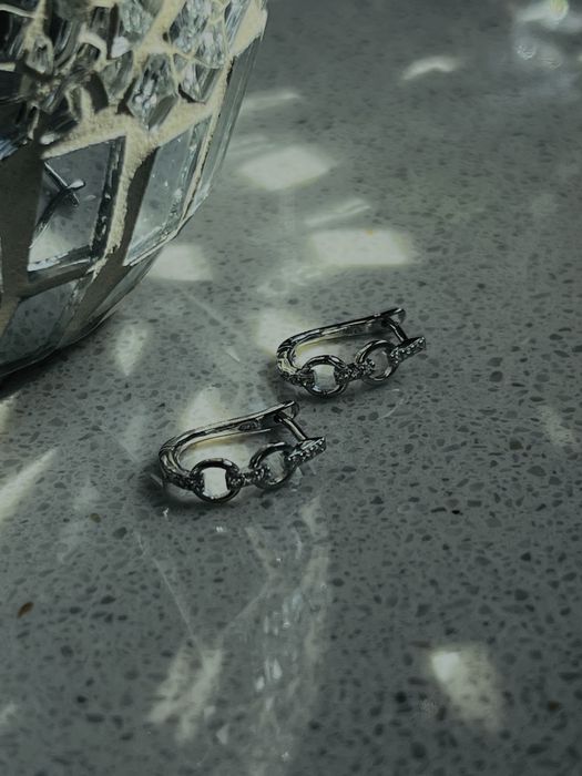 Nowe Srebrne błyszczące kolczyki wysadzane cyrkoniami ogniwa Rodowane