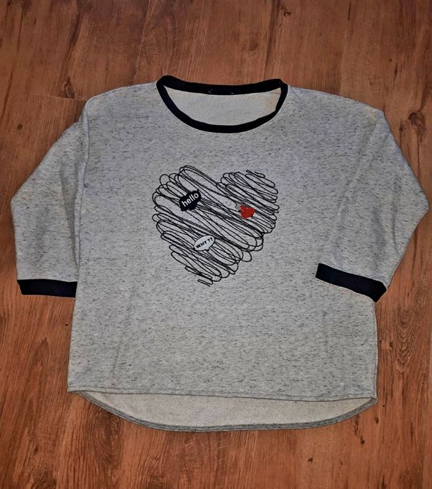 Bluza bluzka rękaw 3/4 szara serce S M