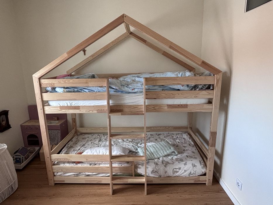 Beliche Montessori – Saja 2 Cama Casinha de Casal para Crianças, Madeira Natural, Design Escandinavo
