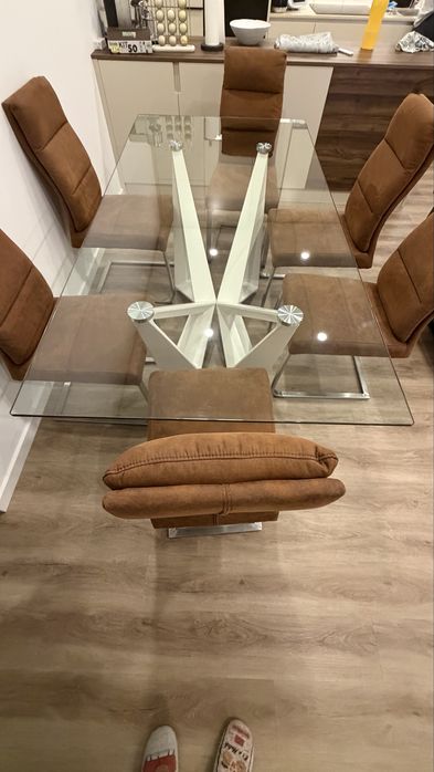 Conjunto de 6 Cadeiras de Jantar Cantilever em Microfibra Conhaque