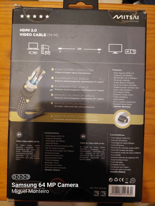 Cabo Mitsai Hdmi 4k ( M - M ) Platinium Serie 3 Metros NOVO SELADO ...