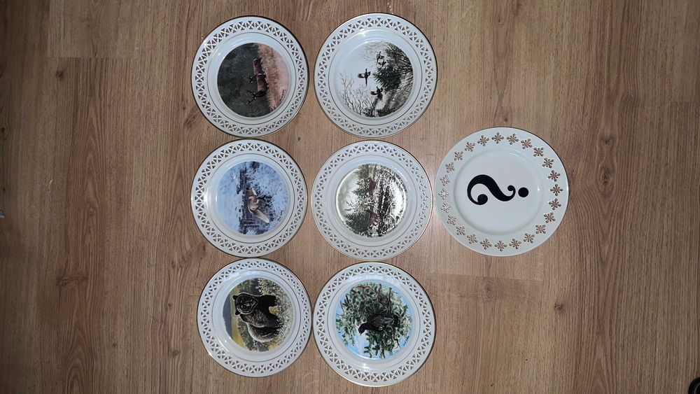 Тарелка на стену  лиса, олени, фазаны, медведь, косули
