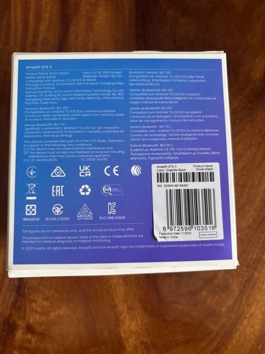 SmartWatch Amazfit GTS3