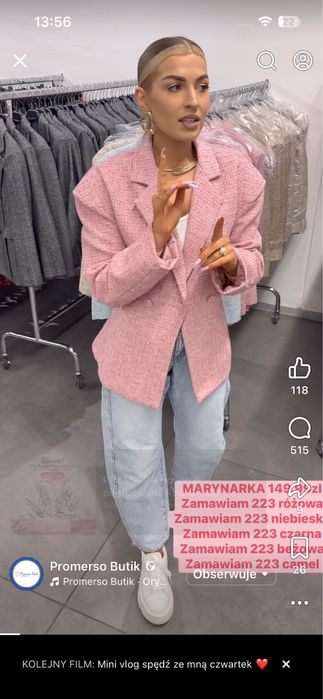 Marynarka oversize chanelka rozowa wiazana z tylu