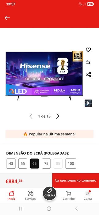 Smart TV QLed Hisense de 65 polegadas 144Hz