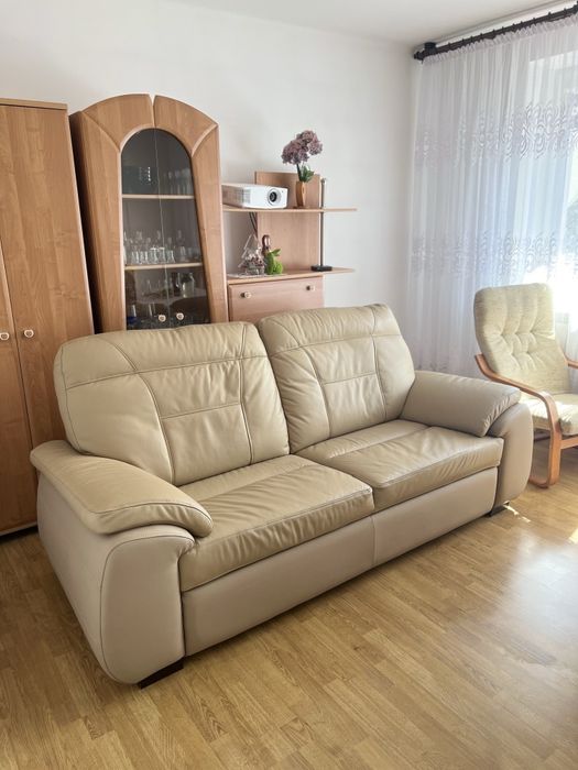 Sofa skórzana beżowa
