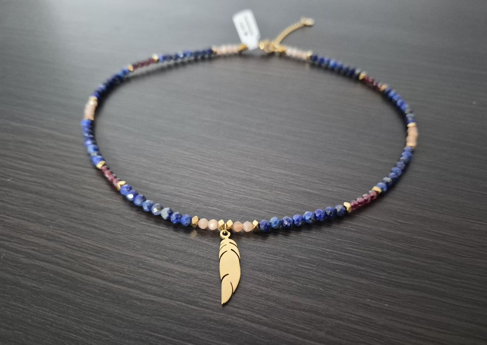 Naszyjnik choker lapis lazuli granat kamień słoneczny