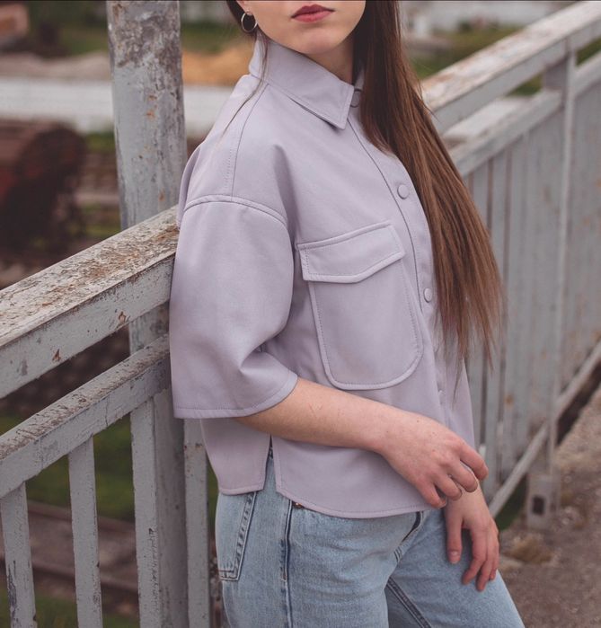 Лілова сорочка з еко-шкіри Pull&Bear/ Bershka, стан ідеальний