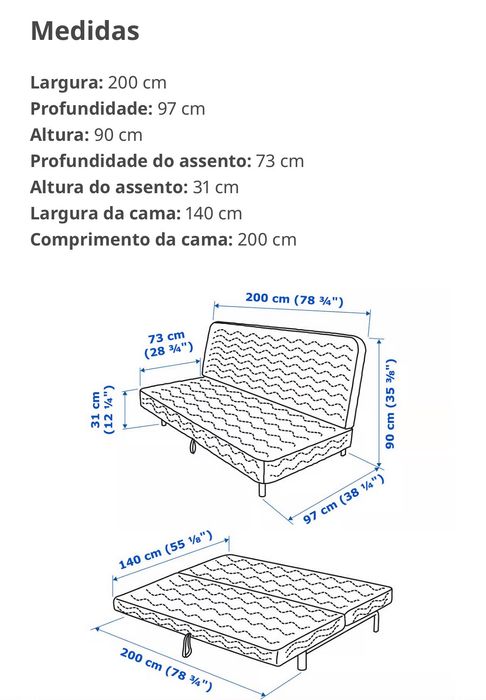 NYHAMN Sofá-cama 3 lugares, c/colchão de espuma/Skartofta