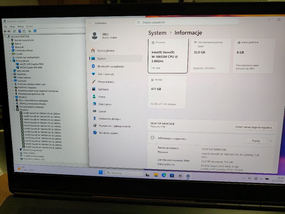 Laptop Dell Precision 7750  Xeon W-10855M, 32GB RAM, SSD 512GB, NVIDIA Quadro RTX4000 8GB