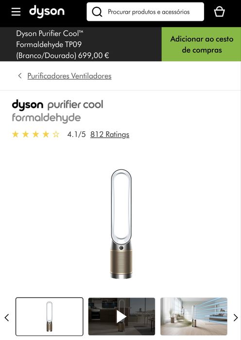 Purificador Ventilador de torre Dyson purifier cool branco dourado