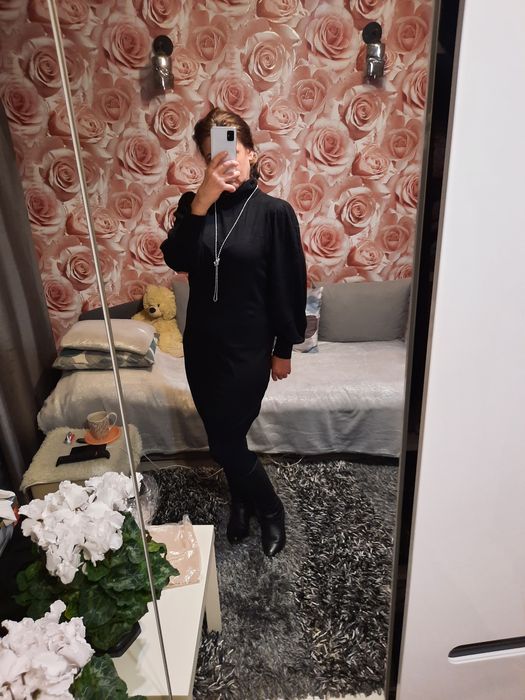 CZARNA sukienka  sweterkowa z golfem xl Bodyflirt