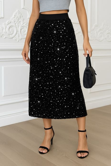Spódnica cekinowa czarna midi elastyczna sylwester r. M