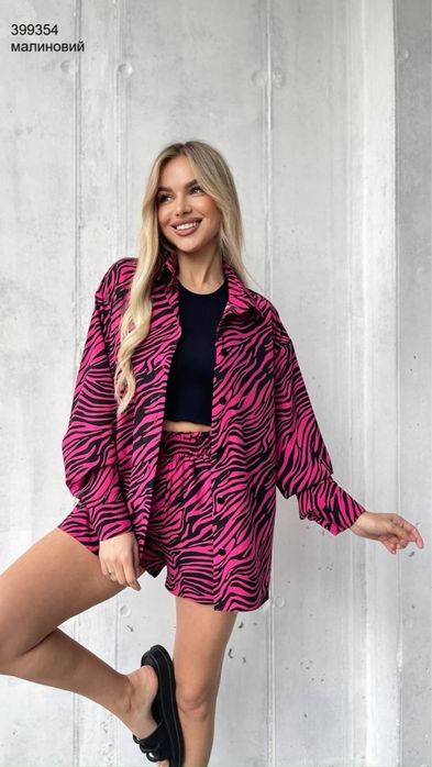 Стильний костюм сорочка + шорти в актуальному принті zebra