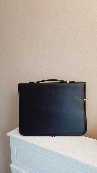 Nowa czarna skórzana teczka aktówka organizer na dokumenty elegancka