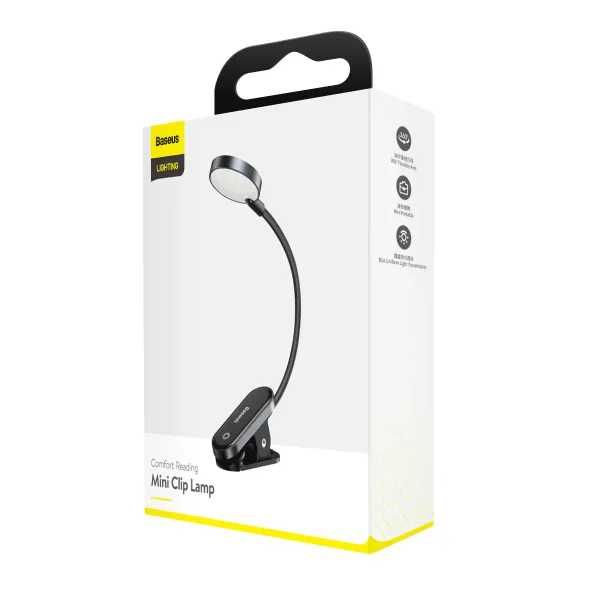 Гнучка LED-лампа на прищіпці Baseus Comfort Reading Mini Clip Lamp 4000К акумулятор 350 mAh регулювання яскравості сенсорне керування