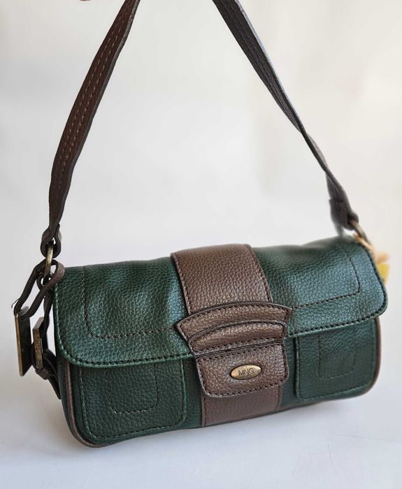Сумка жіноча Mango (MNG) зелена багет вінтажний стиль
