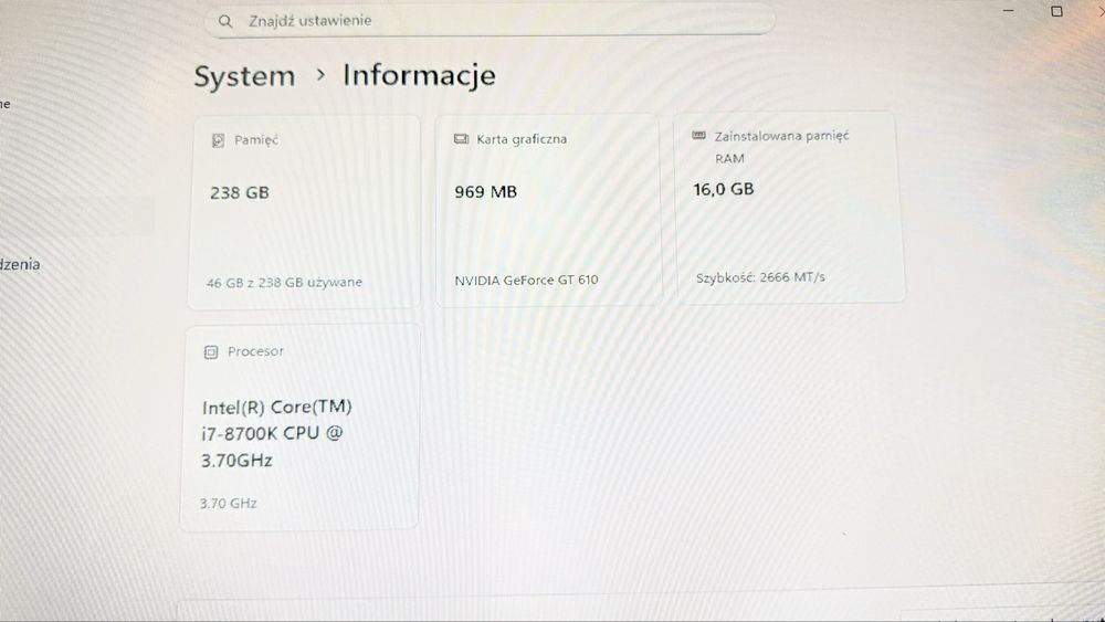 Komputer Intel i5 8700K 16gb ddr4 256gb m.2 Asus Prime b365m WiFi W11