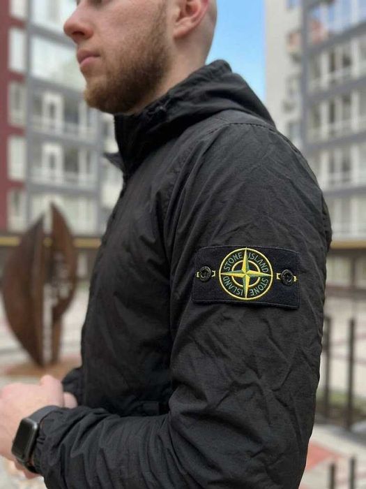 Черный Стоник Бомбер / Ветровка Stone Island / Куртка Стон Айленд