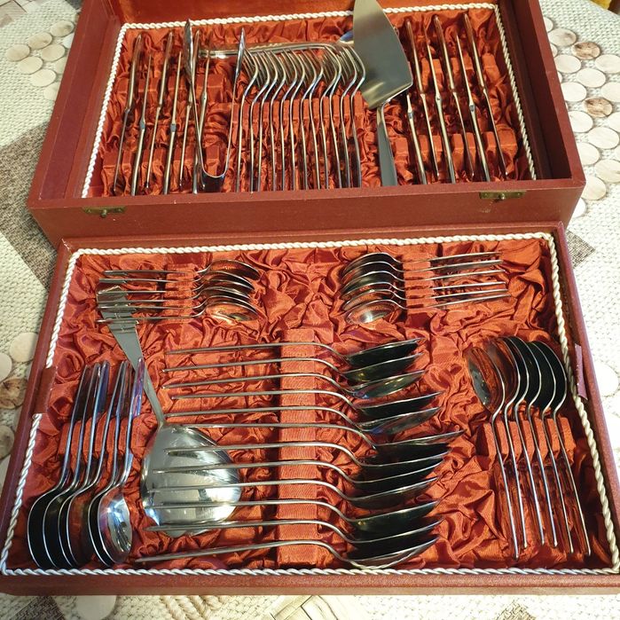 Sztućce gerlach lata 70 komplet 55 sztuk w skrzyni drewnianej