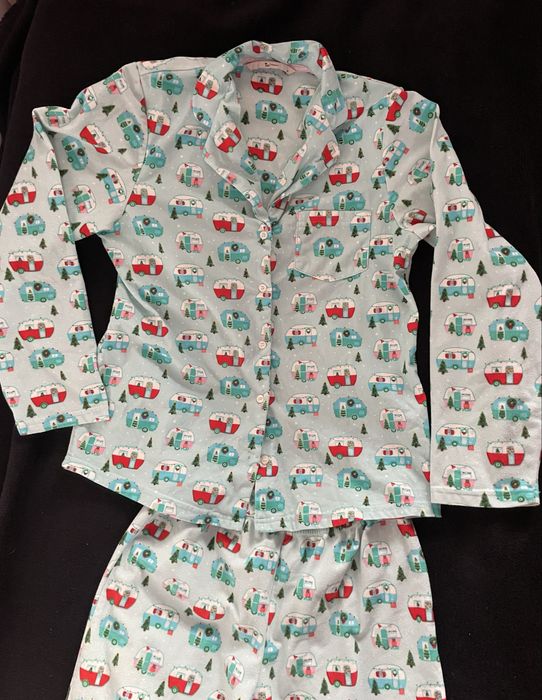 Tu piżama Świąteczny motyw przyczepy kampingowe  camping Polar turkus