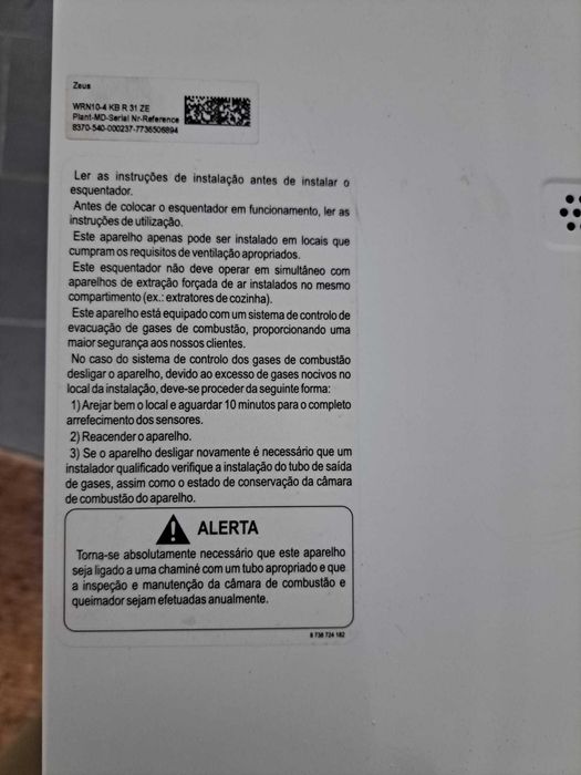 Esquentador ZEUS WRN11 Gás Butano/Propano - NOVO, NUNCA USADO!!!