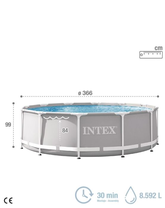 Piscina Redonda Desmontável INTEX Prisma Frame (5 Pessoas - 366x99 cm - com Bomba)