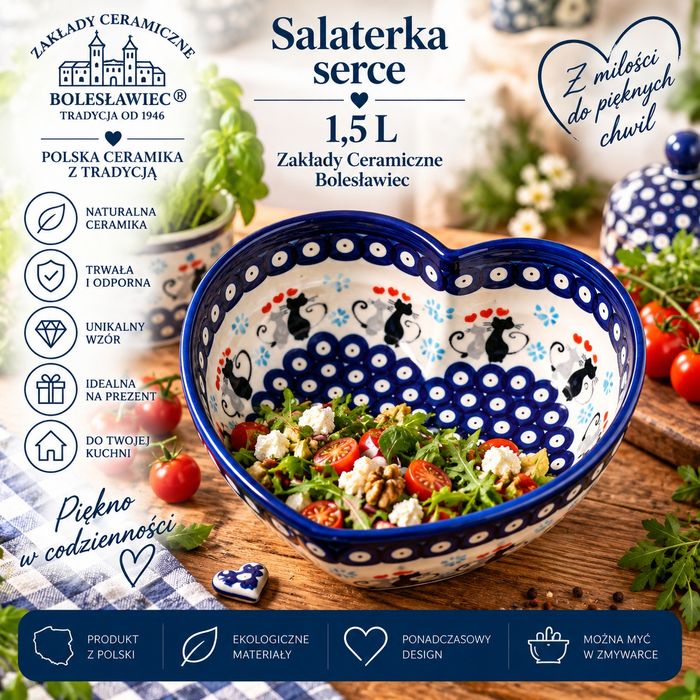 Salaterka miska koty duża 1,5 L.duża Zakłady Ceramiczne Bolesławiec