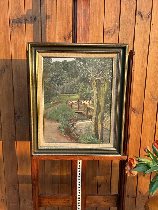 Obraz, pejzaż rzeka z kładką i drzewa #9107 Stylowy Węgrów