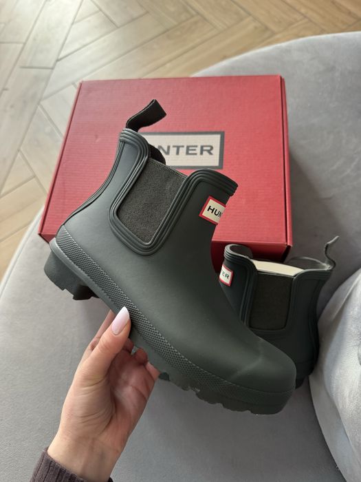 Hunter Oryginalne Kalosze Damskie Oliwkowe Botki Niskie 37